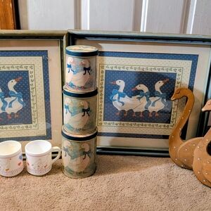 Charming Goose Wall Art Set - Blue and White